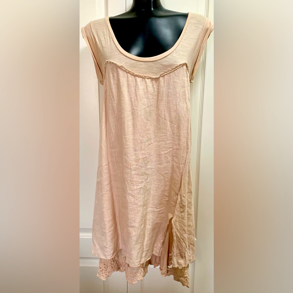 Italian Linen Baby Doll Pastel Pink Lace Details Sz M Piazza Roma Coquette Tunic